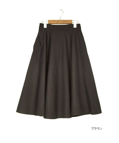 w closet(ダブルクローゼット)の「【A/W】ギンガムチェックフレアスカート(パンツ・レディース・パープル/ブラウン・FREE)」の3枚目の写真