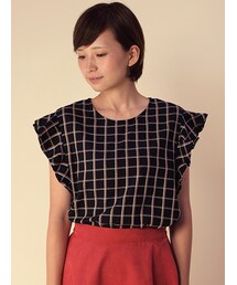w closet | 【A/W】チェック柄2枚フリル袖プルオーバー(トップス)