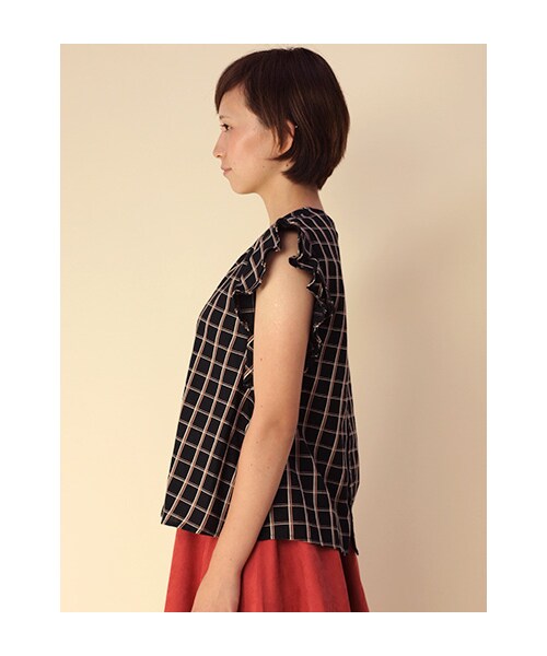 w closet（ダブルクローゼット）の「【A/W】チェック柄2枚フリル袖プルオーバー（トップス・レディース・ボルドーベース/ブラックベース・FREE）」の4枚目の写真