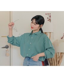 HOTPING | オーバーサイズ配色ストライプシャツ(シャツ/ブラウス)