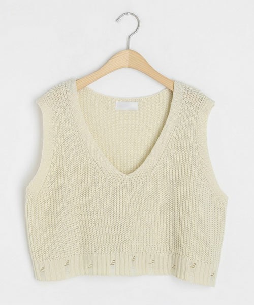 DHOLIC(ディーホリック)の「ダメージヘムニットベスト(ベスト・レディース・グリーン/オレンジ/ホワイト/ブラウン・FREE)」の2枚目の写真