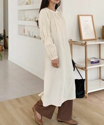 DHOLIC | バンドカラーギャザーワンピース(ワンピース)