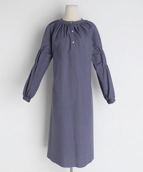 DHOLIC（ディーホリック）の「バンドカラーギャザーワンピース（ワンピース・レディース・ホワイト/パープル/ベージュ・FREE）」の3枚目の写真