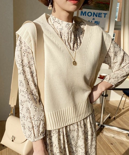 DHOLIC（ディーホリック）の「ルーズVネックベスト（ベスト・レディース・ベージュ/ホワイト/その他/ピンク・FREE）」の2枚目の写真