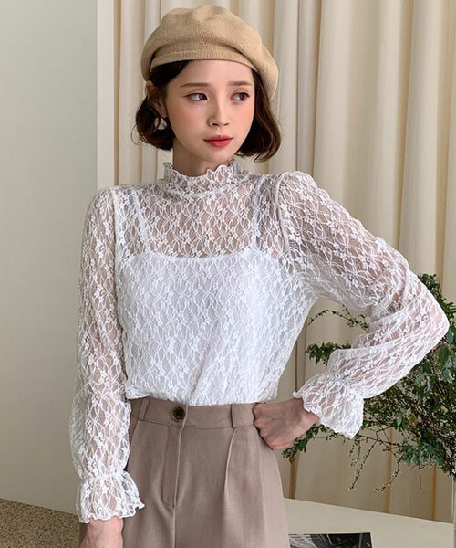 DHOLIC(ディーホリック)の「シアーレースTシャツ(Tシャツ/カットソー・レディース・ホワイト/ベージュ/ブラック/ピンク・FREE)」の1枚目の写真