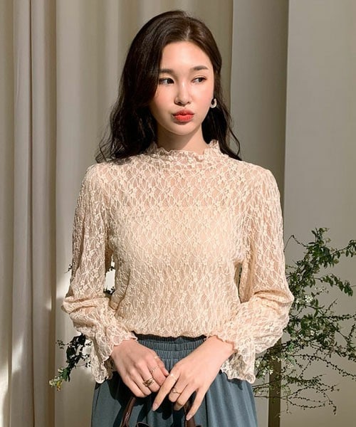 DHOLIC(ディーホリック)の「シアーレースTシャツ(Tシャツ/カットソー・レディース・ホワイト/ベージュ/ブラック/ピンク・FREE)」の3枚目の写真