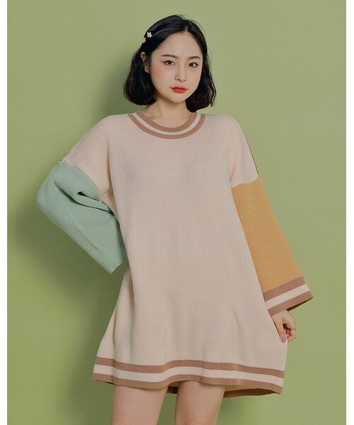 HOTPING(ホッピン)の「配色ポイントニットミニワンピース(ワンピース・レディース・Grey/Beige/White・XS-S/M-L/XL-2XL)」の3枚目の写真