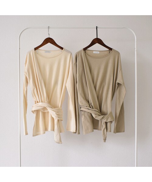 Lavish Gate（ラヴィッシュゲート）の「nh-tops-04028　日本製　ワンショルダーラップ　 ロング Tシャツ　エクリュ　カーキベージュ（Tシャツ/カットソー・レディース・その他）」の9枚目の写真