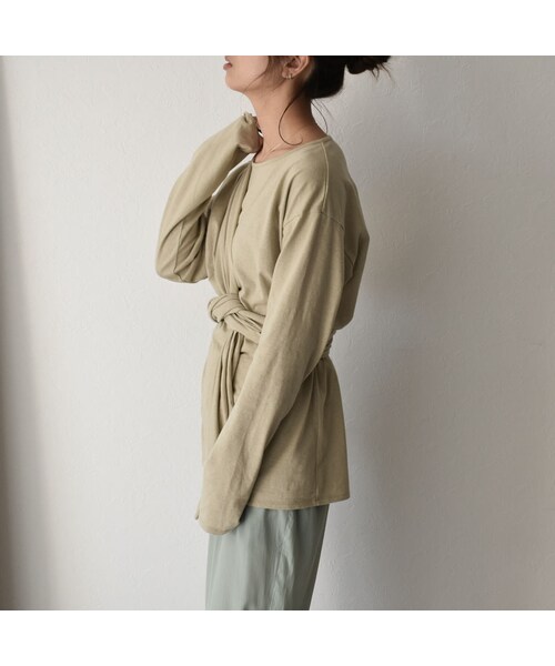 Lavish Gate（ラヴィッシュゲート）の「nh-tops-04028　日本製　ワンショルダーラップ　 ロング Tシャツ　エクリュ　カーキベージュ（Tシャツ/カットソー・レディース・その他）」の6枚目の写真
