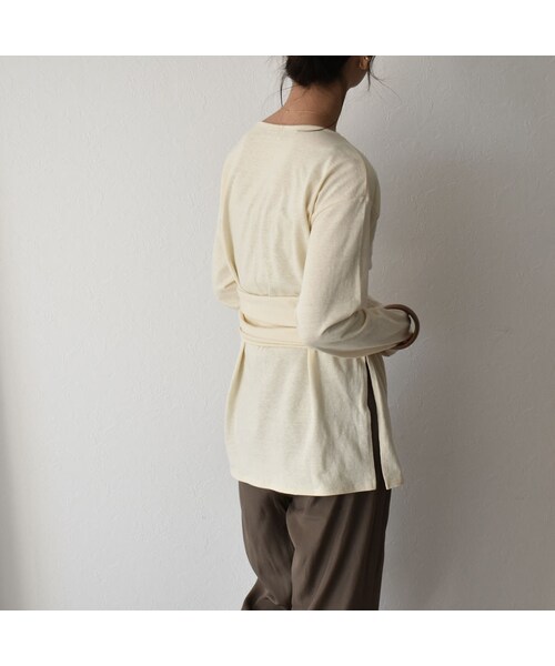 Lavish Gate（ラヴィッシュゲート）の「nh-tops-04028　日本製　ワンショルダーラップ　 ロング Tシャツ　エクリュ　カーキベージュ（Tシャツ/カットソー・レディース・その他）」の3枚目の写真