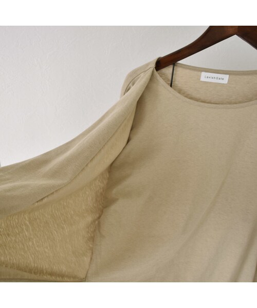 Lavish Gate（ラヴィッシュゲート）の「nh-tops-04028　日本製　ワンショルダーラップ　 ロング Tシャツ　エクリュ　カーキベージュ（Tシャツ/カットソー・レディース・その他）」の12枚目の写真
