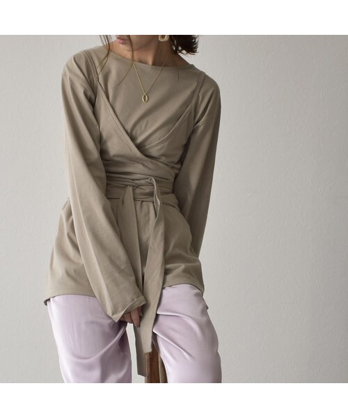 Lavish Gate(ラヴィッシュゲート)の「nh-tops-04029 日本製 キャミソール レイヤード ロングTシャツ ホワイト モカ(Tシャツ/カットソー・レディース・その他)」の12枚目の写真