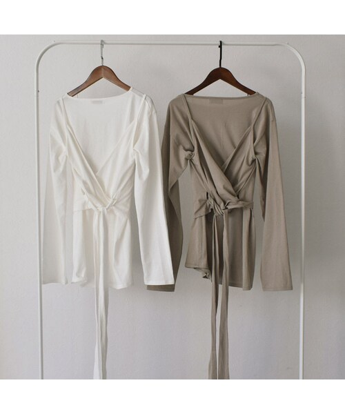 Lavish Gate(ラヴィッシュゲート)の「nh-tops-04029 日本製 キャミソール レイヤード ロングTシャツ ホワイト モカ(Tシャツ/カットソー・レディース・その他)」の9枚目の写真