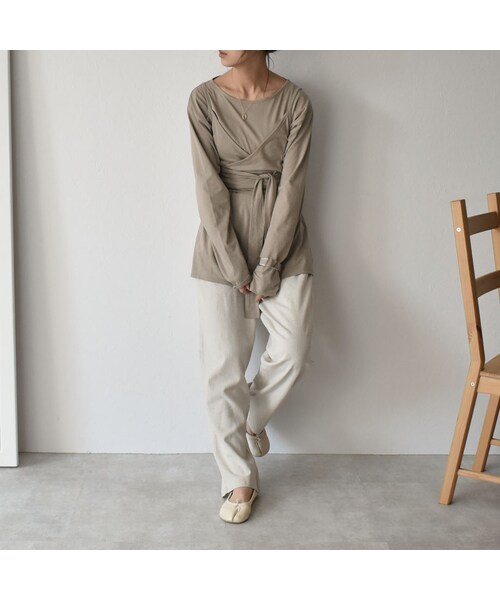 Lavish Gate(ラヴィッシュゲート)の「nh-tops-04029 日本製 キャミソール レイヤード ロングTシャツ ホワイト モカ(Tシャツ/カットソー・レディース・その他)」の8枚目の写真