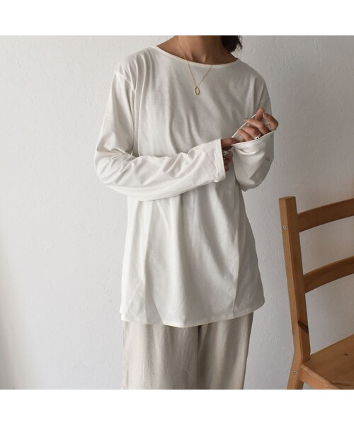 Lavish Gate(ラヴィッシュゲート)の「nh-tops-04029 日本製 キャミソール レイヤード ロングTシャツ ホワイト モカ(Tシャツ/カットソー・レディース・その他)」の4枚目の写真