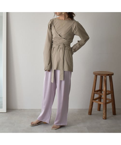 Lavish Gate(ラヴィッシュゲート)の「nh-tops-04029 日本製 キャミソール レイヤード ロングTシャツ ホワイト モカ(Tシャツ/カットソー・レディース・その他)」の13枚目の写真