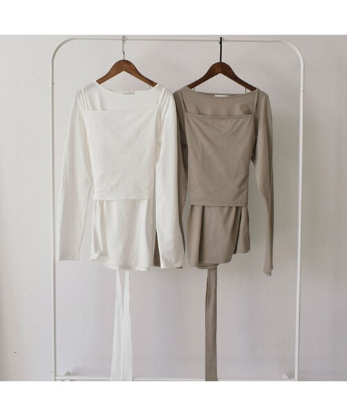 Lavish Gate(ラヴィッシュゲート)の「nh-tops-04029 日本製 キャミソール レイヤード ロングTシャツ ホワイト モカ(Tシャツ/カットソー・レディース・その他)」の10枚目の写真