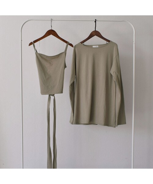 Lavish Gate(ラヴィッシュゲート)の「nh-tops-04029 日本製 キャミソール レイヤード ロングTシャツ ホワイト モカ(Tシャツ/カットソー・レディース・その他)」の11枚目の写真