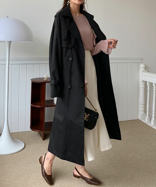 DHOLIC（ディーホリック）の「ベルト付ダブルトレンチコート（トレンチコート・レディース・ベージュ/ブラック/ホワイト・FREE）」の3枚目の写真