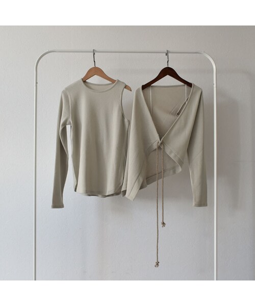 Lavish Gate（ラヴィッシュゲート）の「tops-04033　日本製　ロープデザイン　アシンメトリー　リブ プルオーバーセット　グレージュ　ピスタチオ　キャメル（Tシャツ/カットソー・レディース・その他）」の9枚目の写真