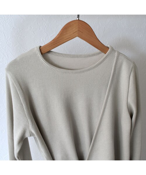 Lavish Gate（ラヴィッシュゲート）の「tops-04033　日本製　ロープデザイン　アシンメトリー　リブ プルオーバーセット　グレージュ　ピスタチオ　キャメル（Tシャツ/カットソー・レディース・その他）」の10枚目の写真
