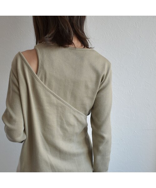 Lavish Gate（ラヴィッシュゲート）の「tops-04033　日本製　ロープデザイン　アシンメトリー　リブ プルオーバーセット　グレージュ　ピスタチオ　キャメル（Tシャツ/カットソー・レディース・その他）」の4枚目の写真