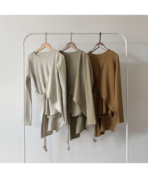 Lavish Gate（ラヴィッシュゲート）の「tops-04033　日本製　ロープデザイン　アシンメトリー　リブ プルオーバーセット　グレージュ　ピスタチオ　キャメル（Tシャツ/カットソー・レディース・その他）」の7枚目の写真