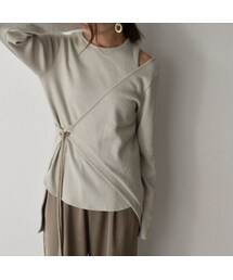 Lavish Gate | tops-04033　日本製　ロープデザイン　アシンメトリー　リブ プルオーバーセット　グレージュ　ピスタチオ　キャメル(Tシャツ/カットソー)