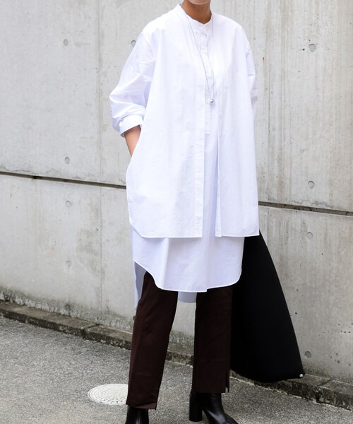 no brand(ノーブランド)の「フロントヨークシャツOP 【WHITE/BLACK】(ワンピース・レディース・その他)」の2枚目の写真