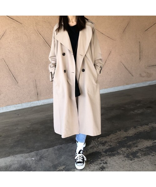 copine(コピン)の「再入荷!軽やかな着心地ピーチ素材!ビッグトレンチコート【クリックポスト対象商品】(トレンチコート・レディース・その他)」の2枚目の写真