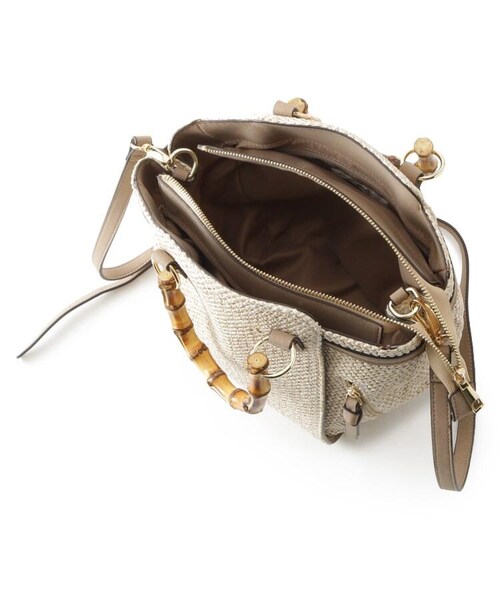 OZOC（オゾック）の「2WAYバンブーハンドルメッシュトートバッグ（バッグ・レディース・ブラック(019)/キャメル(041)/ベージュ(052)・00）」の7枚目の写真