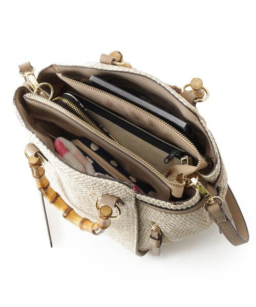 OZOC（オゾック）の「2WAYバンブーハンドルメッシュトートバッグ（バッグ・レディース・ブラック(019)/キャメル(041)/ベージュ(052)・00）」の8枚目の写真