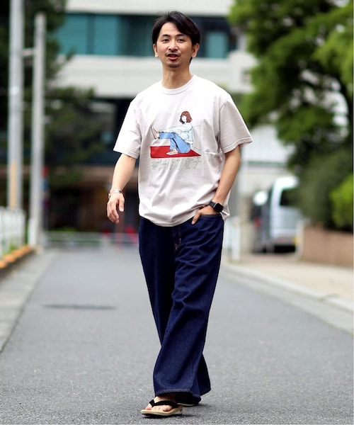 ジャーナルスタンダード レリューム JOURNAL STANDARD relume x エドウィン EDWIN 江口寿史 ＃ジーパン女子 Tシャツ L ホワイト レディース ♪ EDWIN / エドウィン】ジーパン女子×江口寿史Tシャツ「Western