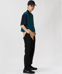 20AW クルニ アシンメトリー バイカラー 異素材 シャツ 1 茶×緑 20AW クルニ アシンメトリー バイカラー 異素材 シャツ 1 茶×緑