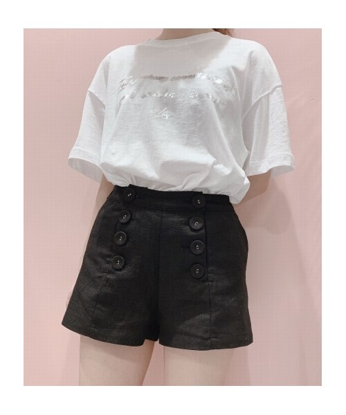 lilLilly(リルリリー)の「リネンショートパンツ(パンツ・レディース・BLUE/PURPLE/BLACK・FREE)」の1枚目の写真