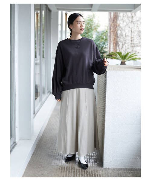 AMERICAN HOLIC（アメリカンホリック）の「リブ切り替えロングカットスカート（スカート・チャコールグレー/ライトベージュ/ネイビー・M/L）」の2枚目の写真