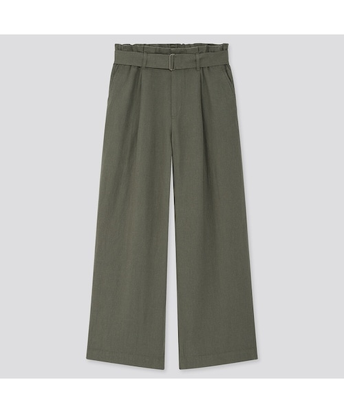 UNIQLO（ユニクロ）の「ベルテッドリネンレーヨンワイドパンツ（丈長め74cm）（その他パンツ・レディース・BROWN 35/DARK GREEN 58/OFF WHITE 01/NAVY 69・L/M/XXL/3XL/XS/XL/S）」の3枚目の写真