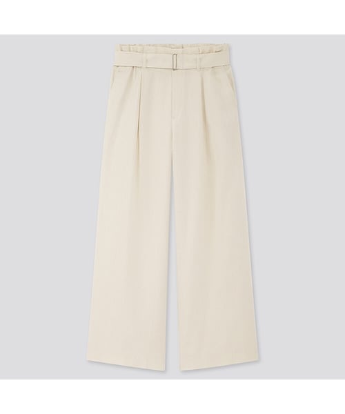 UNIQLO（ユニクロ）の「ベルテッドリネンレーヨンワイドパンツ（丈長め74cm）（その他パンツ・レディース・BROWN 35/DARK GREEN 58/OFF WHITE 01/NAVY 69・L/M/XXL/3XL/XS/XL/S）」の2枚目の写真