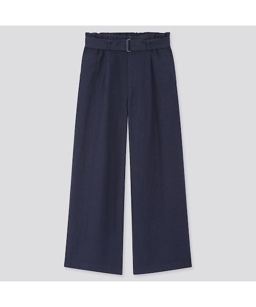 UNIQLO（ユニクロ）の「ベルテッドリネンレーヨンワイドパンツ（丈長め74cm）（その他パンツ・レディース・BROWN 35/DARK GREEN 58/OFF WHITE 01/NAVY 69・L/M/XXL/3XL/XS/XL/S）」の4枚目の写真