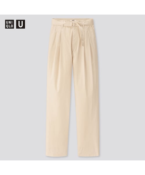 UNIQLO（ユニクロ）の「コットンツイルタックベルテッドパンツ（その他パンツ・レディース・BLACK 09/LIGHT GREEN 50/BROWN 34/NATURAL 30・58/61/73/55/64/70/76/67）」の3枚目の写真