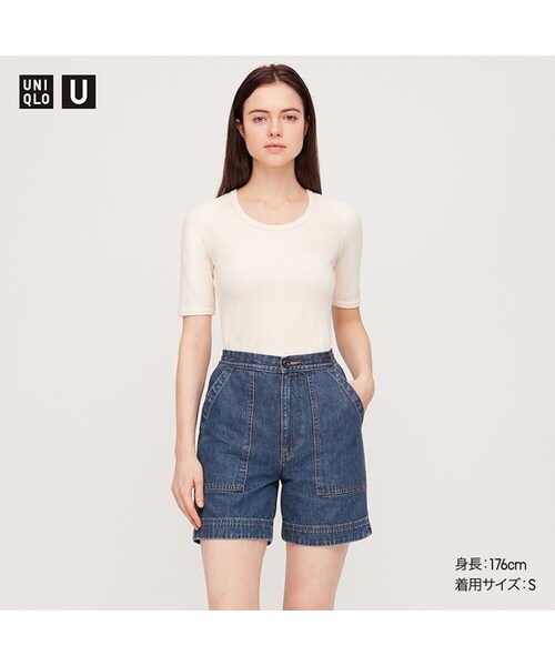 UNIQLO（ユニクロ）の「デニムイージーショーツ（その他パンツ・レディース・BLUE 68/WHITE 00/BLACK 09/BLUE 65・L/M/XL/XS/S/XXL）」の4枚目の写真