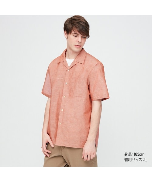 UNIQLO（ユニクロ）の「リネンコットンオープンカラーシャツ（半袖）（シャツ/ブラウス・メンズ・YELLOW 42/BLUE 68/BLUE 66/WHITE 00/ORANGE 26/LIGHT GRAY 02・XXL/XL/L/S/3XL/4XL/XS/M）」の6枚目の写真