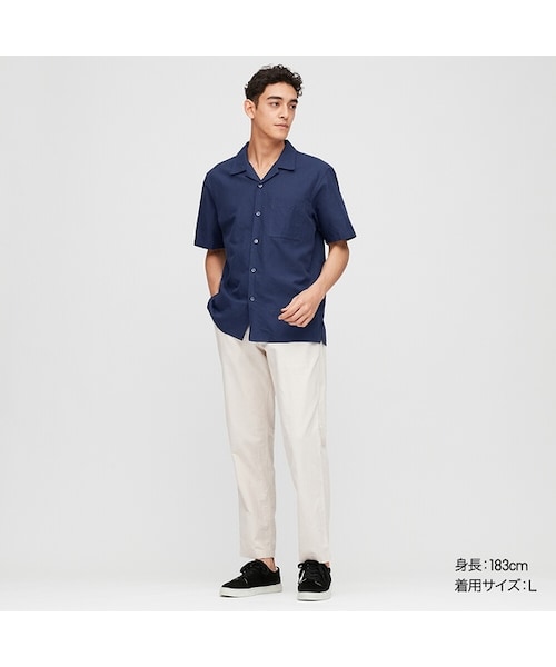 UNIQLO（ユニクロ）の「リネンコットンオープンカラーシャツ（半袖）（シャツ/ブラウス・メンズ・YELLOW 42/BLUE 68/BLUE 66/WHITE 00/ORANGE 26/LIGHT GRAY 02・XXL/XL/L/S/3XL/4XL/XS/M）」の4枚目の写真