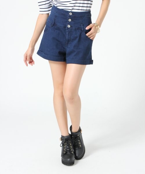 Heather（ヘザー）の「ヘザーＦＷハイウエストショートパンツ（パンツ・レディース・ホワイト/ライトブルー/ネイビー・Ｓ/Ｍ）」の3枚目の写真