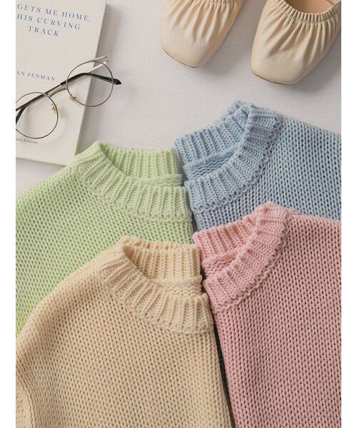 HOTPING(ホッピン)の「ラウンドネックパステルカラーニット(ニット/セーター・レディース・Pink/Blue/Green/Beige・XS-S/M-L/XL-2XL)」の2枚目の写真