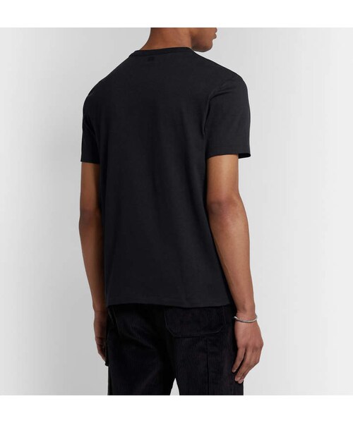 ami（アミ）の「Ami Logo-Appliqued Cotton-Jersey T-Shirt（Tシャツ/カットソー・メンズ・Black・S/M/L）」の2枚目の写真