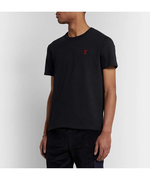 ami（アミ）の「Ami Logo-Appliqued Cotton-Jersey T-Shirt（Tシャツ/カットソー・メンズ・Black・S/M/L）」の3枚目の写真