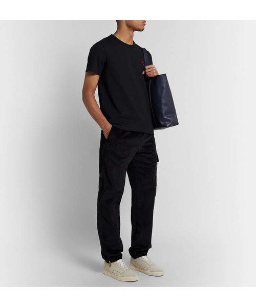ami（アミ）の「Ami Logo-Appliqued Cotton-Jersey T-Shirt（Tシャツ/カットソー・メンズ・Black・S/M/L）」の4枚目の写真