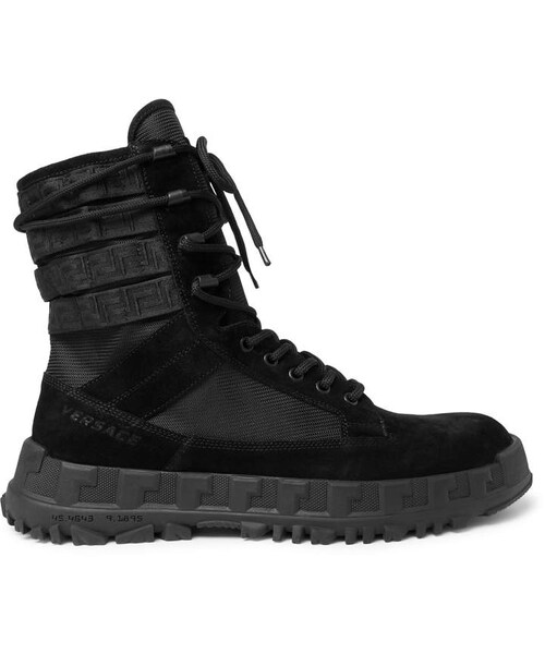 VERSACE(ヴェルサーチ)の「Versace Logo Webbing-Trimmed Suede And Mesh Boots(ブーツ・メンズ・Black・Eu 40/Eu 41/Eu 42/Eu 43/Eu 44/Eu 45)」の2枚目の写真
