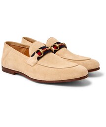 Gucci Brixton Webbing-Trimmed Horsebit Collapsible-Heel Suede Loafers